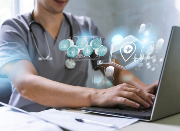 medical-banner-with-doctor-working-laptop